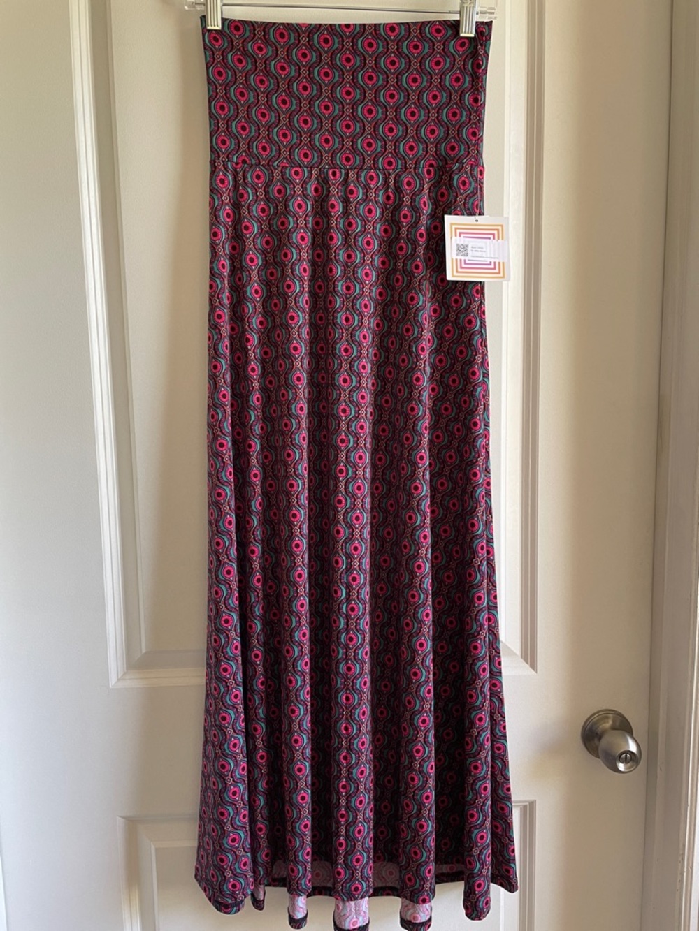 Maxi skirt Boho Chic LuLaRoe hot pink teal & black slinky stretchy multi size